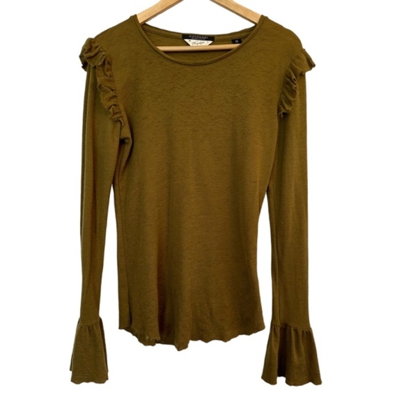 Scotch & Soda Top Womens XL Wool Ruffle Sleeve Raw Hem Minimalist Quiet Luxury - Picture 2 of 16